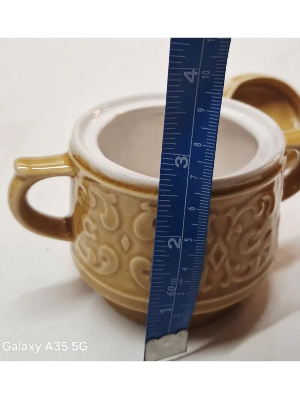Vintage Japan Ceramic Sugar Bowl & Creamer Set - Embossed Floral Design - Brown
